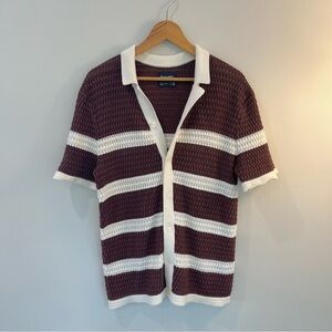 ABERCROMBIE&FITCH Crochet buttoned Polo, Brown&White Stripes, Size M